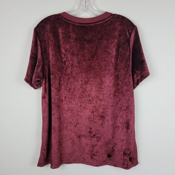 Michael Stars Wine Stretchy Velvet V-Neck Short Sleeves Pullover Top Size L - Picture 2 of 9